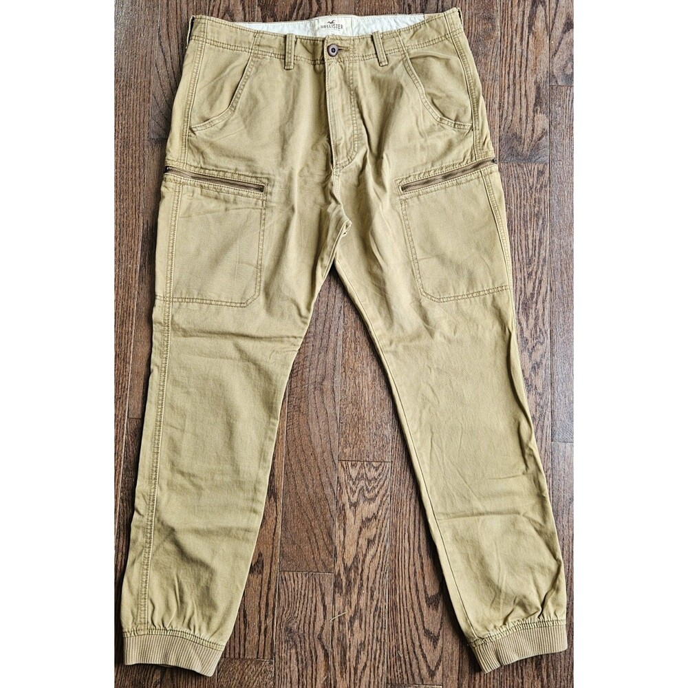 Hollister The Classic Fit Jogger Pant Mens  Khaki Size 36 Zipper Elastic Cuffs